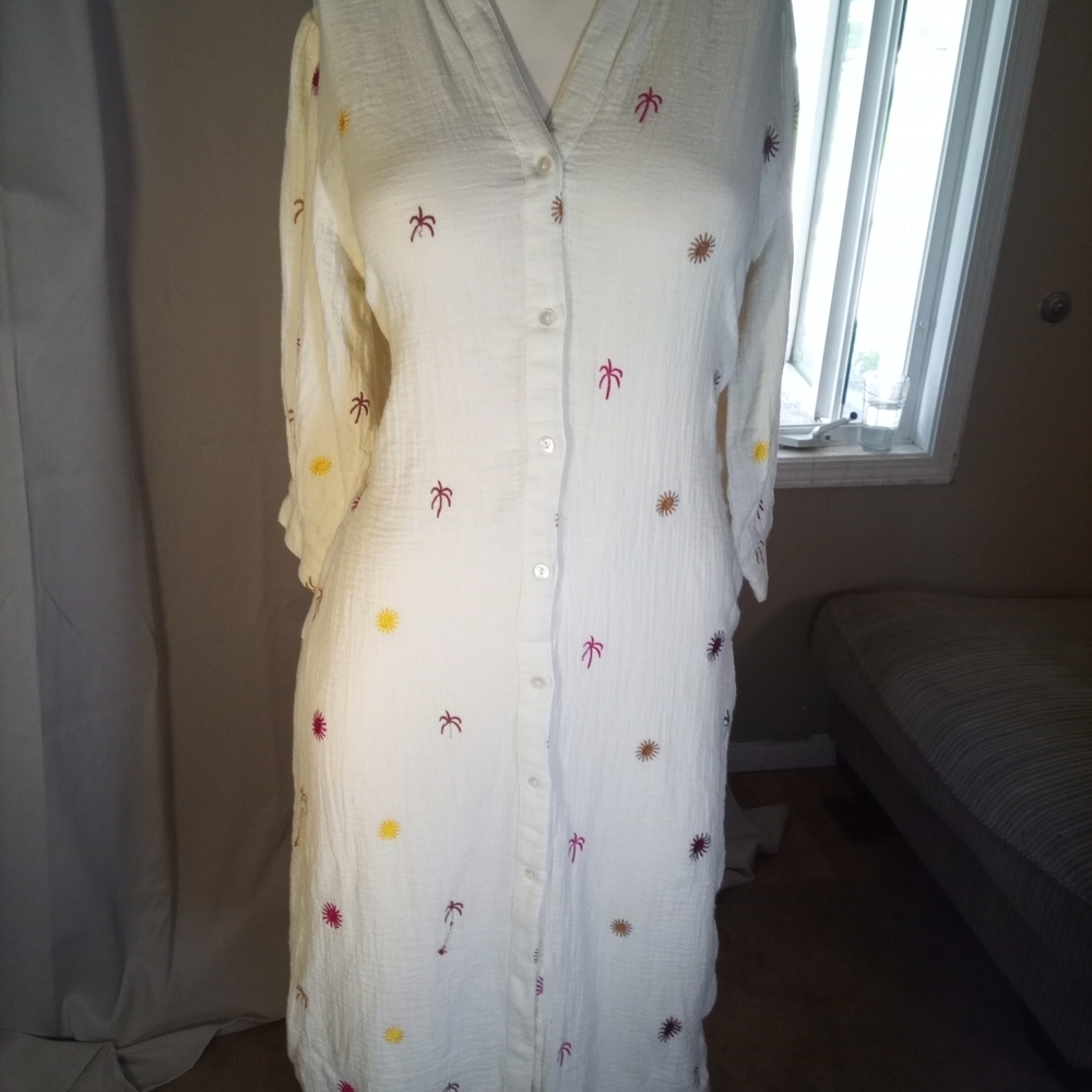 Michael Kors Cream Midi Dress with Multicolor Embroidery